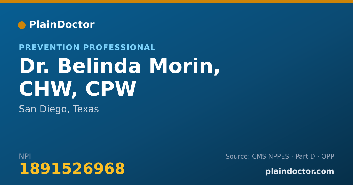 Shareable card for Belinda Morin, CHW, CPW - Prevention Professional, San Diego, TX