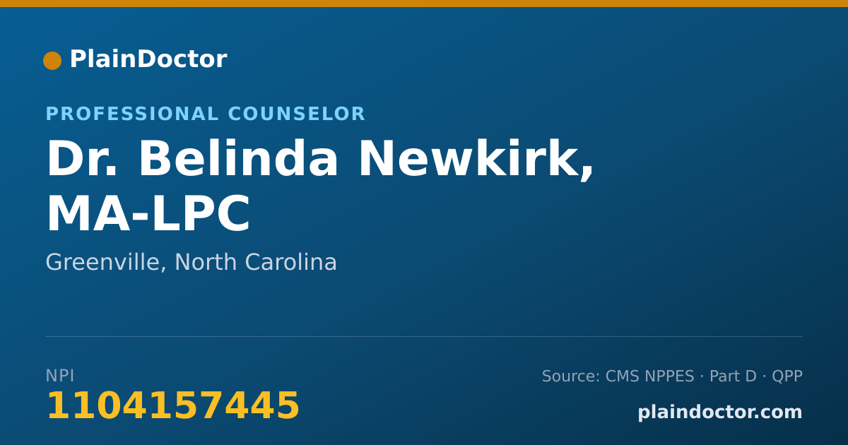 Shareable card for Belinda Newkirk, MA-LPC - Professional Counselor, Greenville, NC