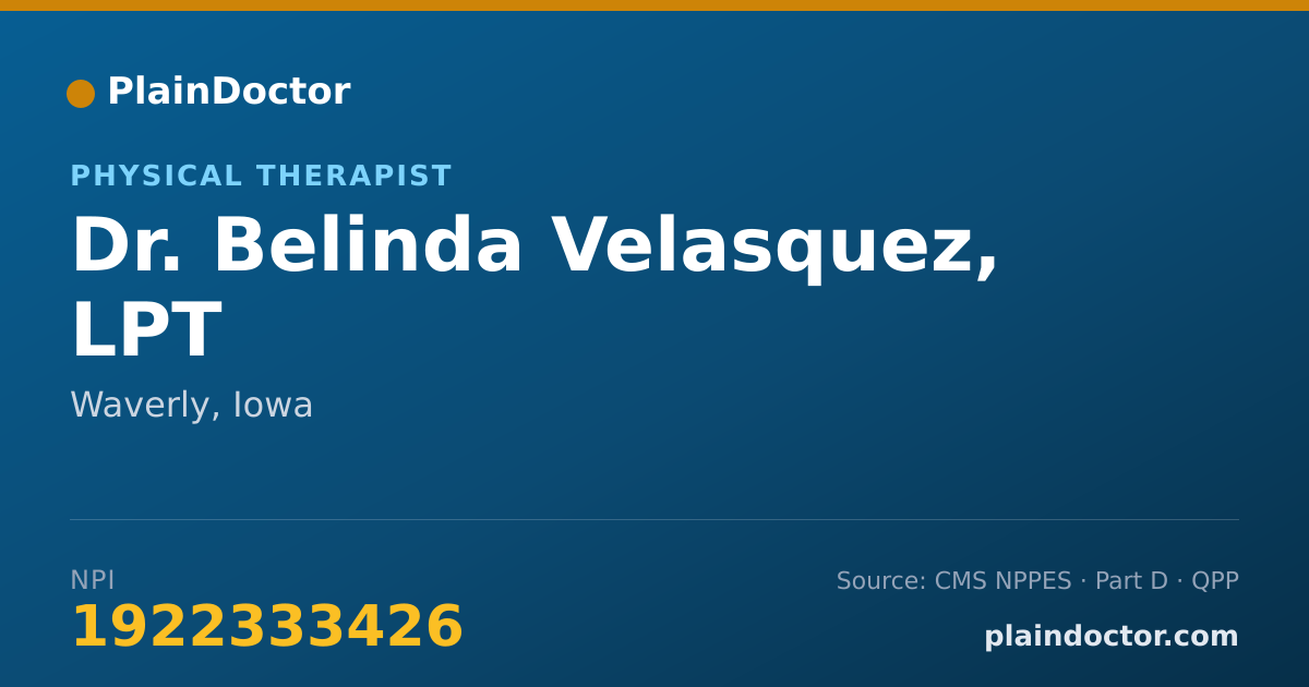 Shareable card for Belinda Velasquez, LPT - Physical Therapist, Waverly, IA