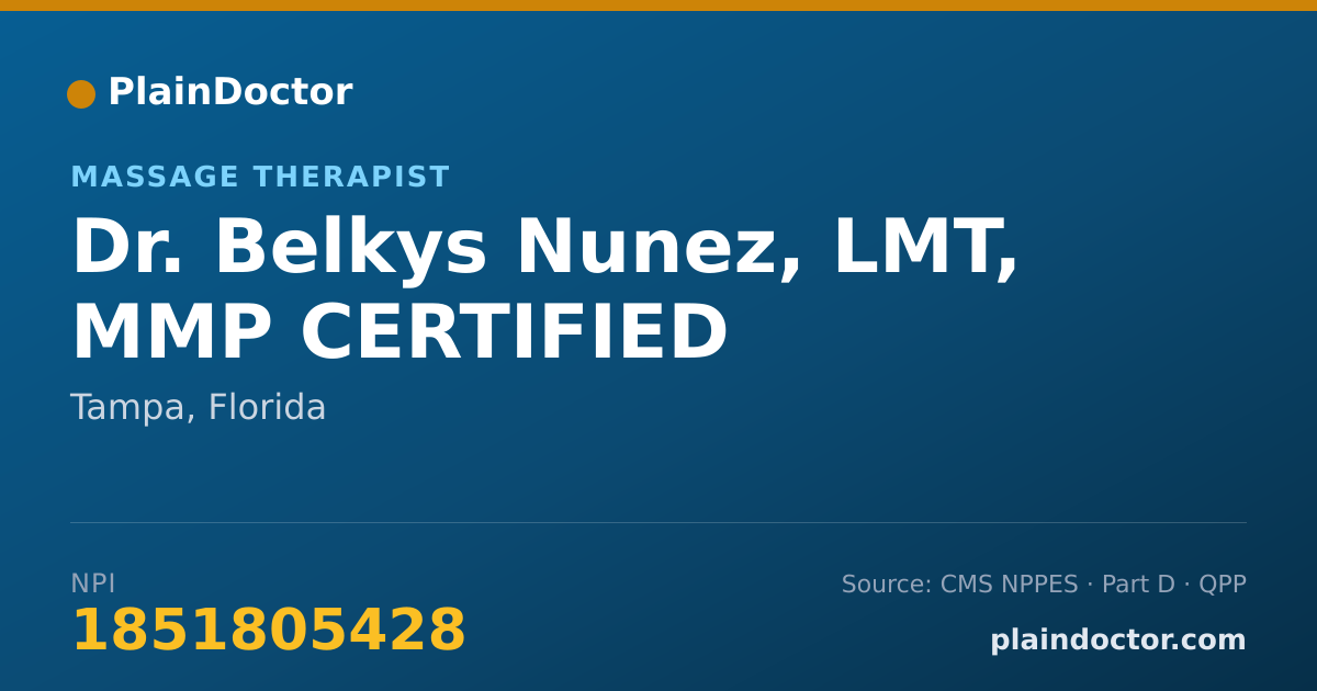 Shareable card for Belkys Nunez, LMT, MMP CERTIFIED - Massage Therapist, Tampa, FL