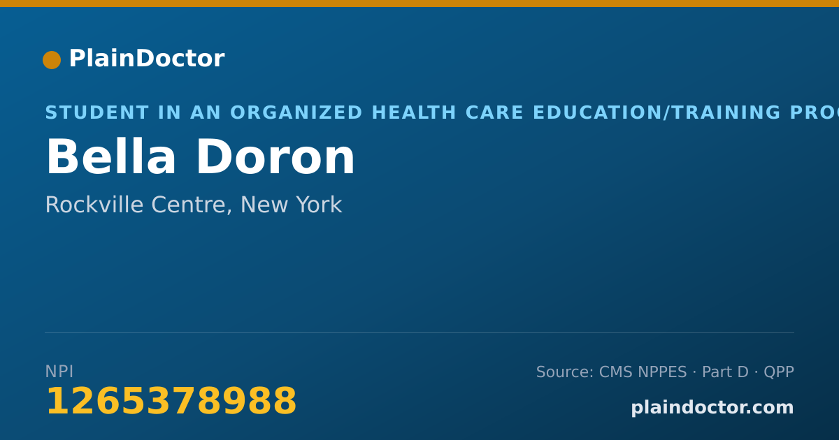 Shareable card for Bella Doron - Student in an Organized Health Care Education/Training Program, Rockville Centre, NY