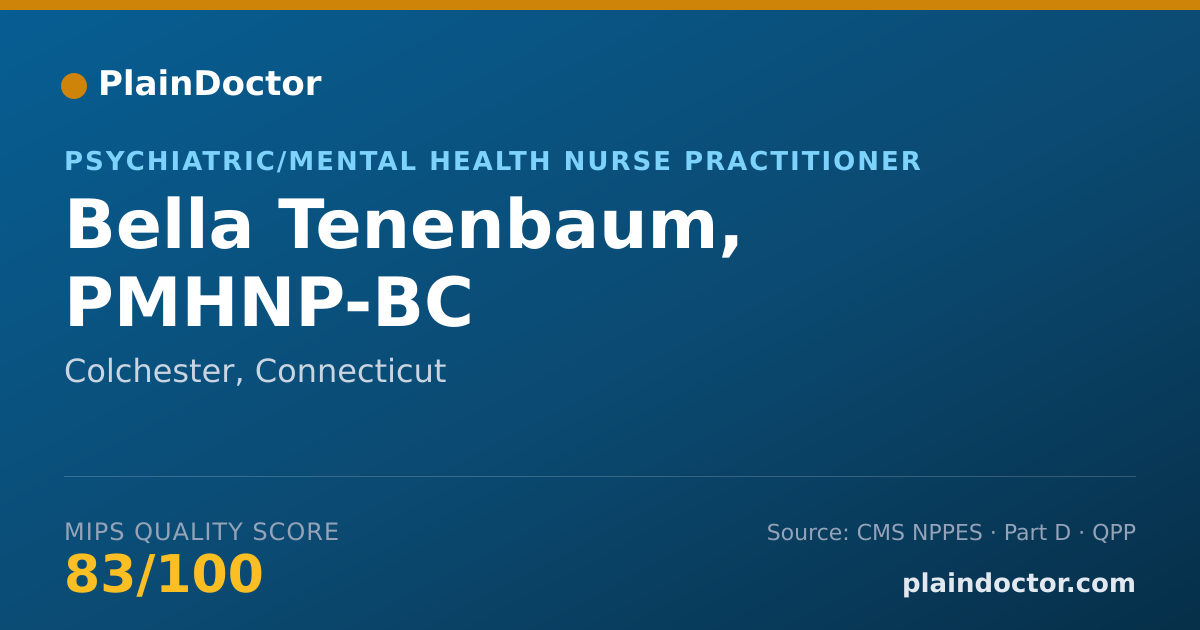 Shareable card for Bella Tenenbaum, PMHNP-BC - Psychiatric/Mental Health Nurse Practitioner, Colchester, CT