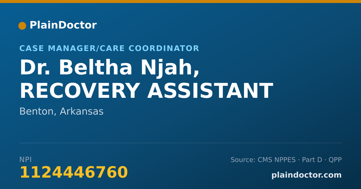 Shareable card for Beltha Njah, RECOVERY ASSISTANT - Case Manager/Care Coordinator, Benton, AR