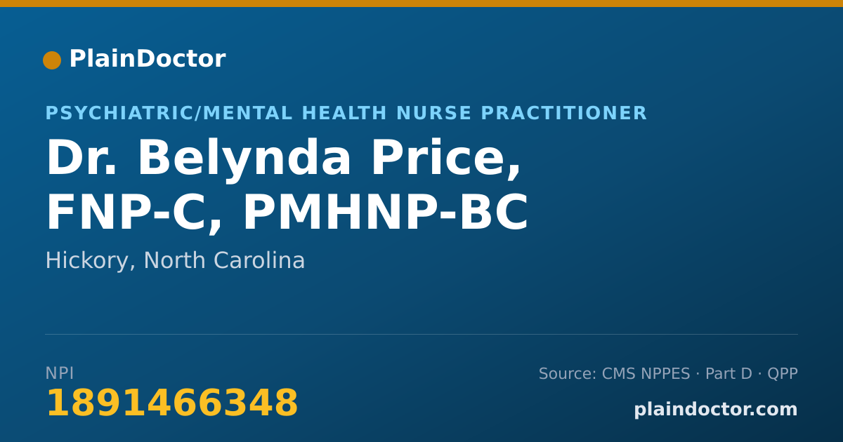 Shareable card for Belynda Price, FNP-C, PMHNP-BC - Psychiatric/Mental Health Nurse Practitioner, Hickory, NC