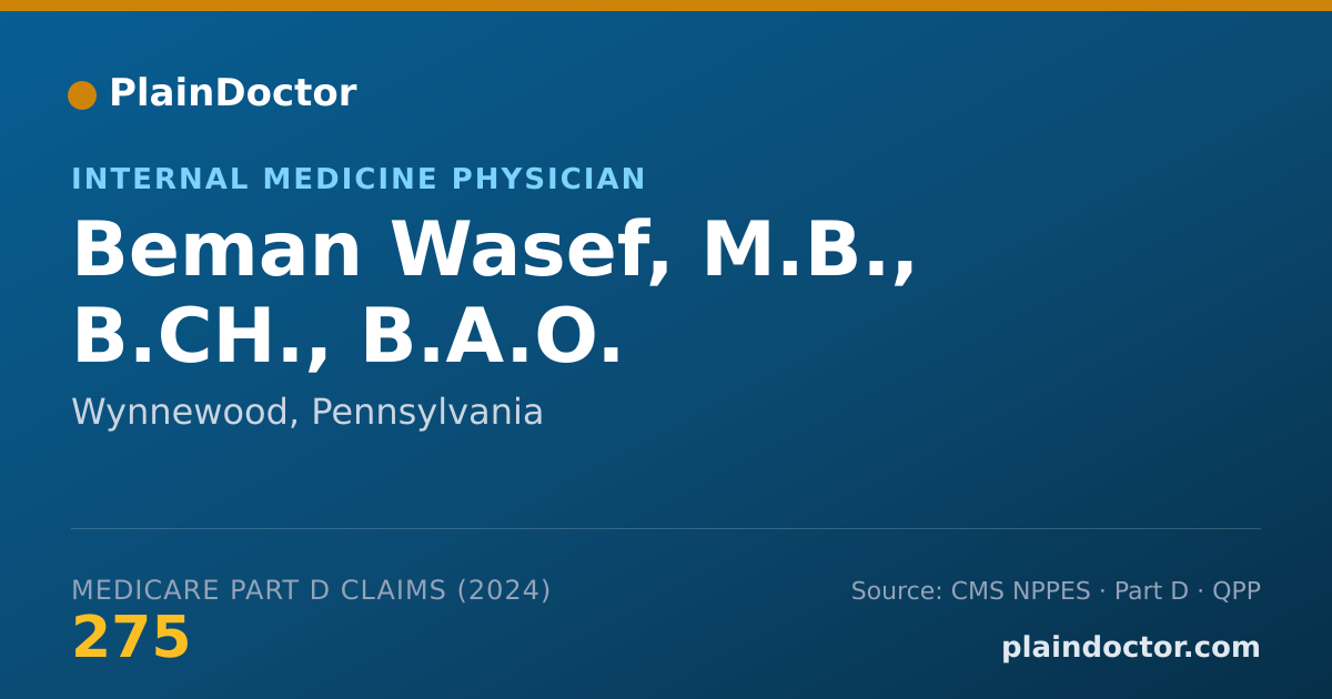 Shareable card for Beman Wasef, M.B., B.CH., B.A.O. - Internal Medicine Physician, Wynnewood, PA