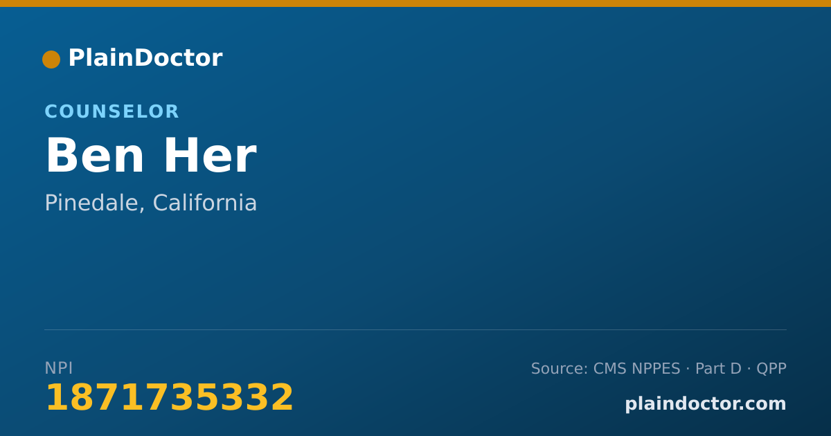 Shareable card for Ben Her - Counselor, Pinedale, CA