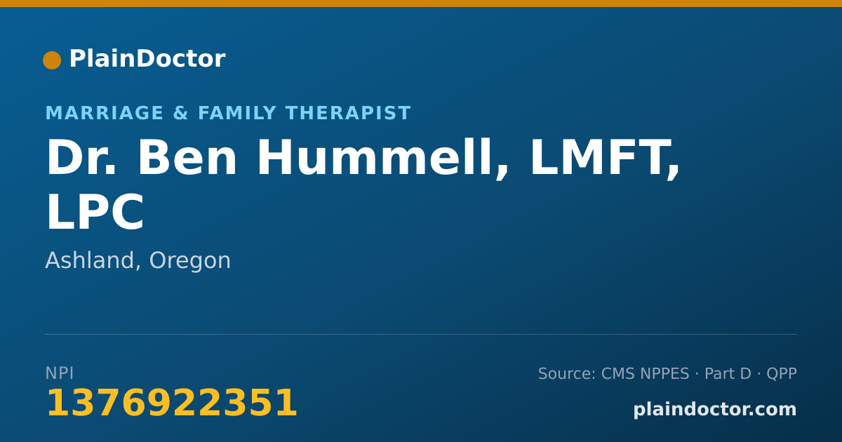 Shareable card for Ben Hummell, LMFT, LPC - Marriage & Family Therapist, Ashland, OR