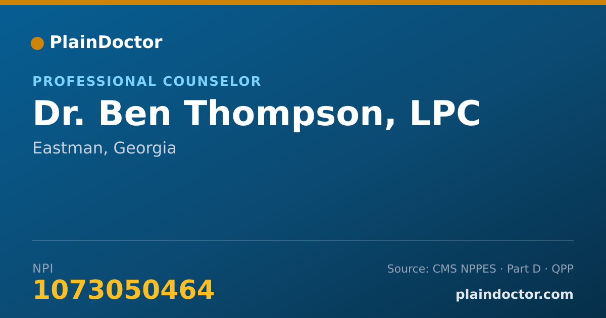 Shareable card for Ben Thompson, LPC - Professional Counselor, Eastman, GA