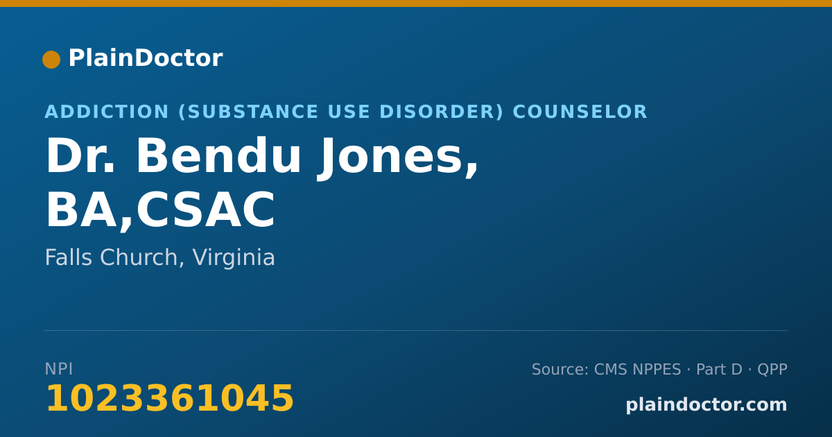 Shareable card for Bendu Jones, BA,CSAC - Addiction (Substance Use Disorder) Counselor, Falls Church, VA