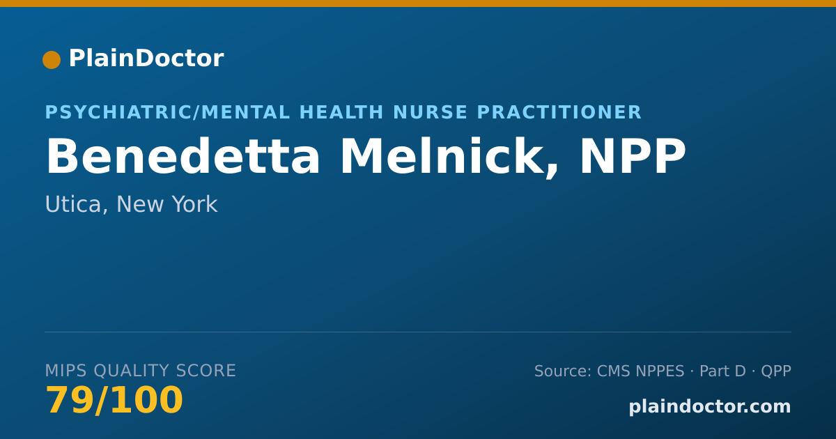Shareable card for Benedetta Melnick, NPP - Psychiatric/Mental Health Nurse Practitioner, Utica, NY