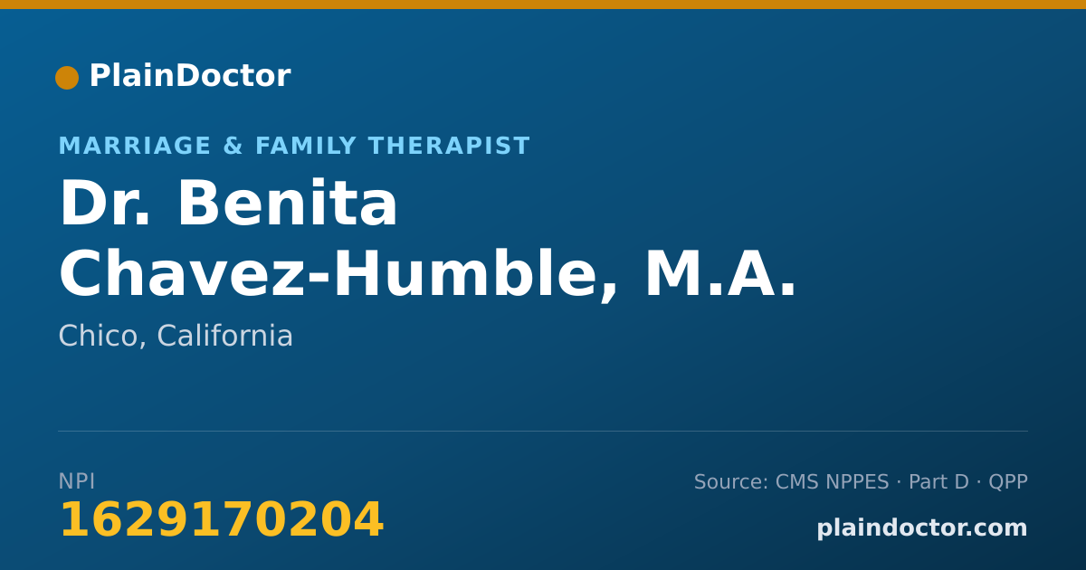 Shareable card for Benita Chavez-Humble, M.A. - Marriage & Family Therapist, Chico, CA