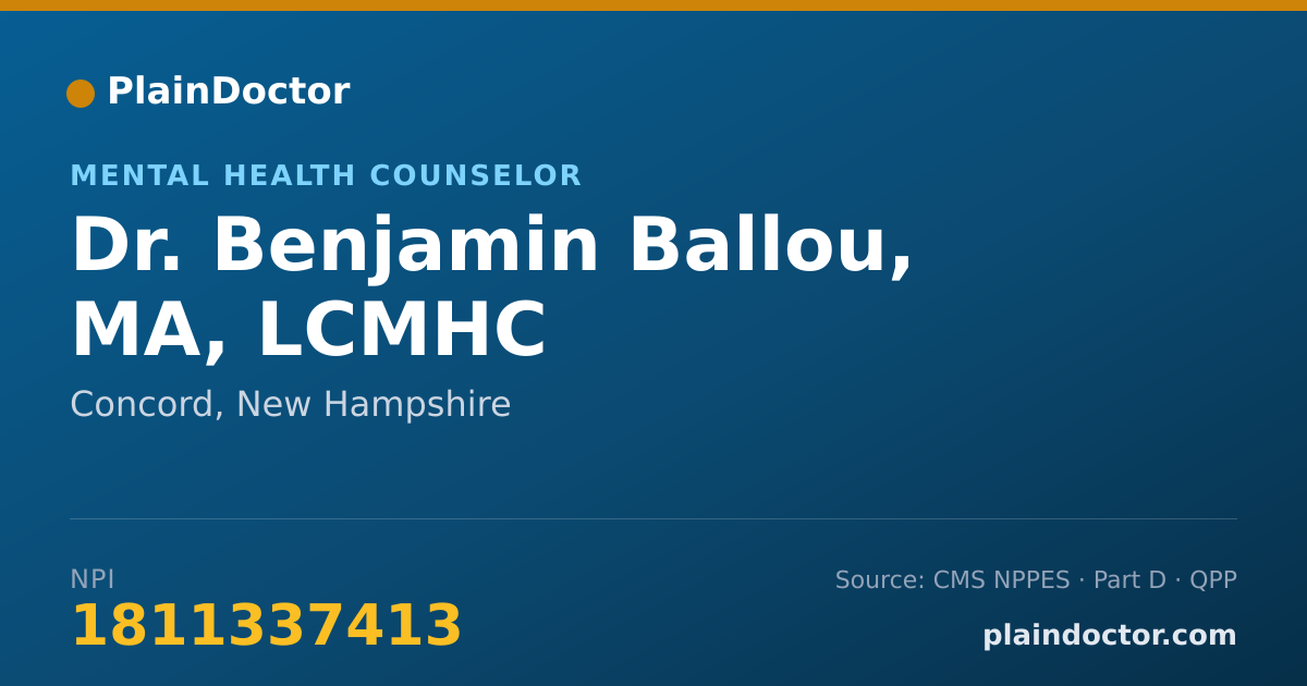Shareable card for Benjamin Ballou, MA, LCMHC - Mental Health Counselor, Concord, NH