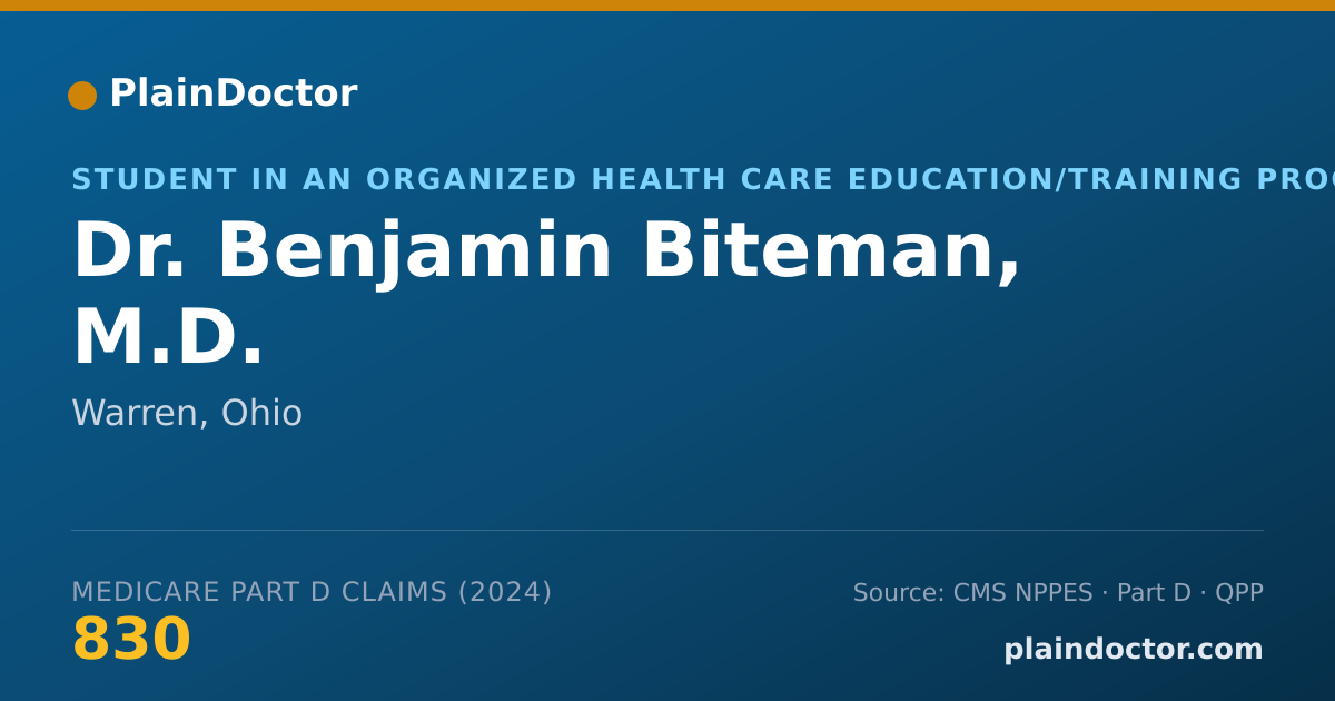 Shareable card for Benjamin Biteman, M.D. - Student in an Organized Health Care Education/Training Program, Warren, OH