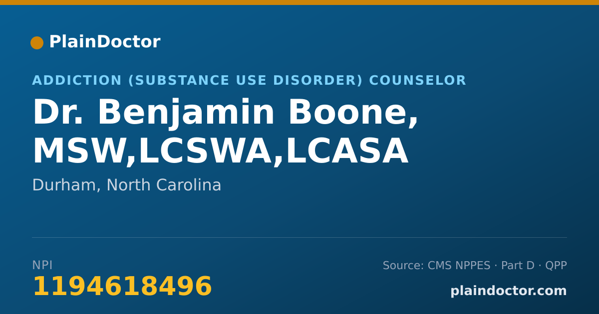 Shareable card for Benjamin Boone, MSW,LCSWA,LCASA - Addiction (Substance Use Disorder) Counselor, Durham, NC