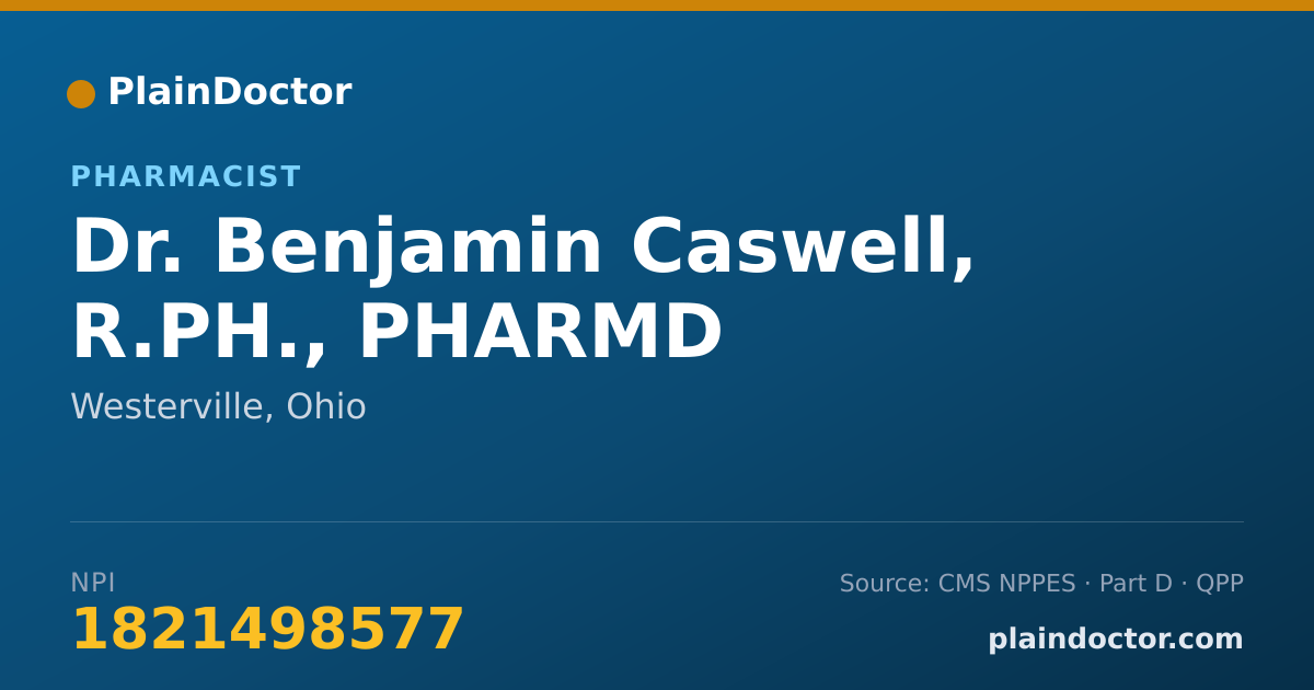 Shareable card for Benjamin Caswell, R.PH., PHARMD - Pharmacist, Westerville, OH