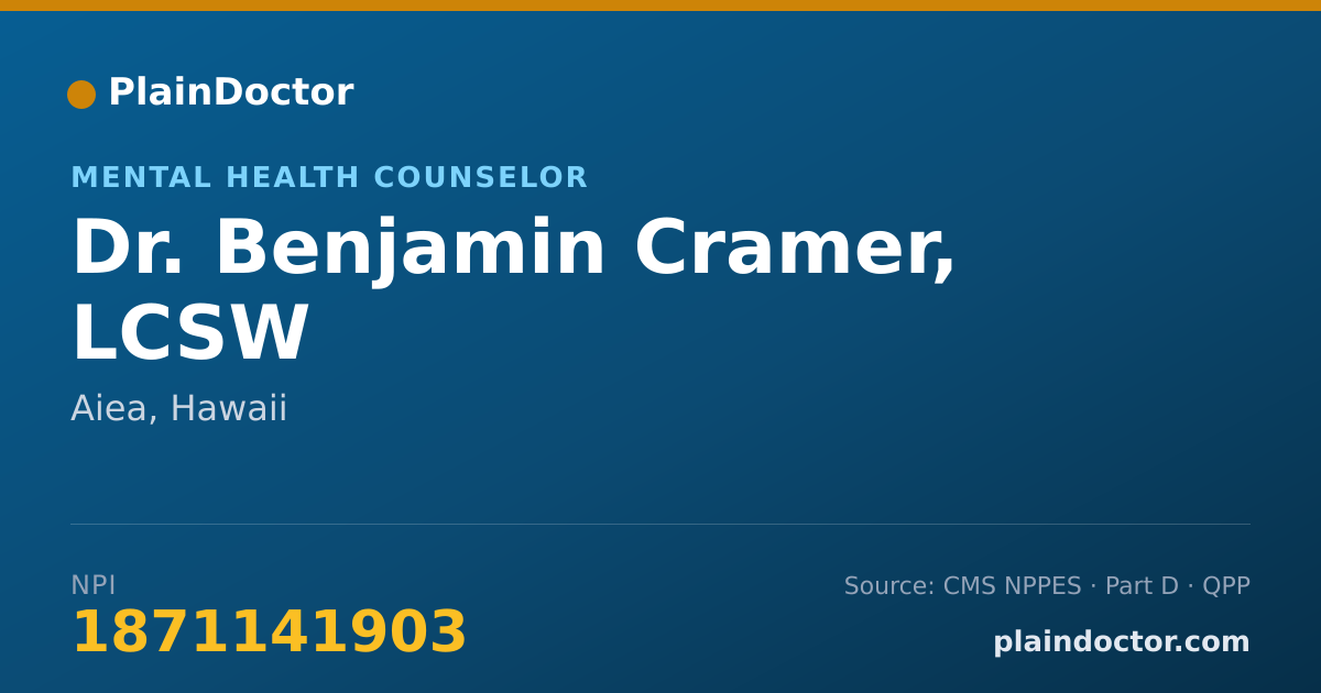 Shareable card for Benjamin Cramer, LCSW - Mental Health Counselor, Aiea, HI