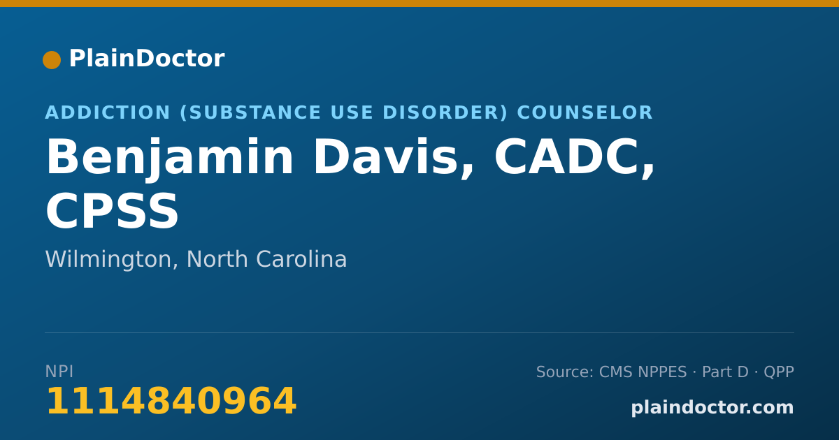 Shareable card for Benjamin Davis, CADC, CPSS - Addiction (Substance Use Disorder) Counselor, Wilmington, NC