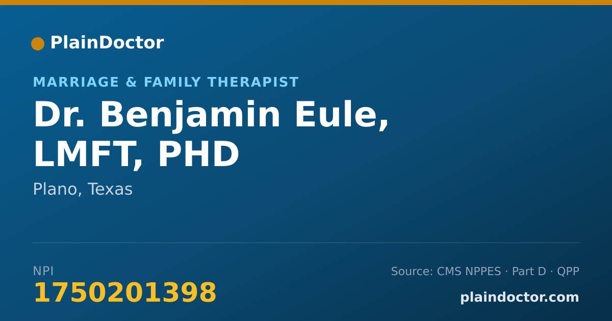 Shareable card for Benjamin Eule, LMFT, PHD - Marriage & Family Therapist, Plano, TX
