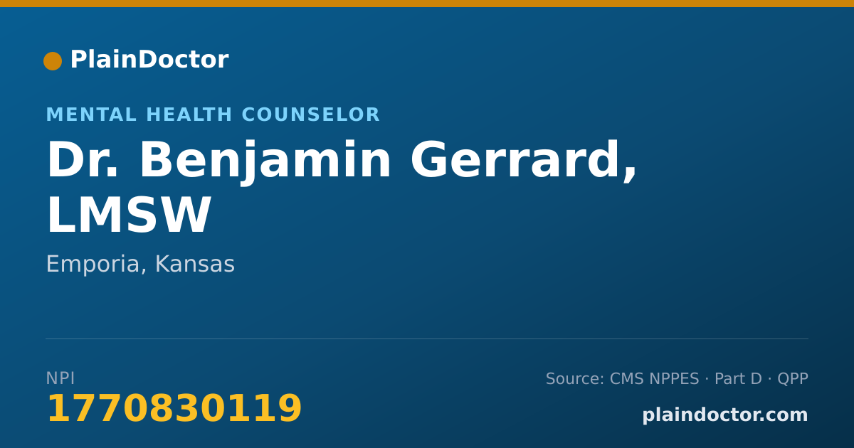 Shareable card for Benjamin Gerrard, LMSW - Mental Health Counselor, Emporia, KS