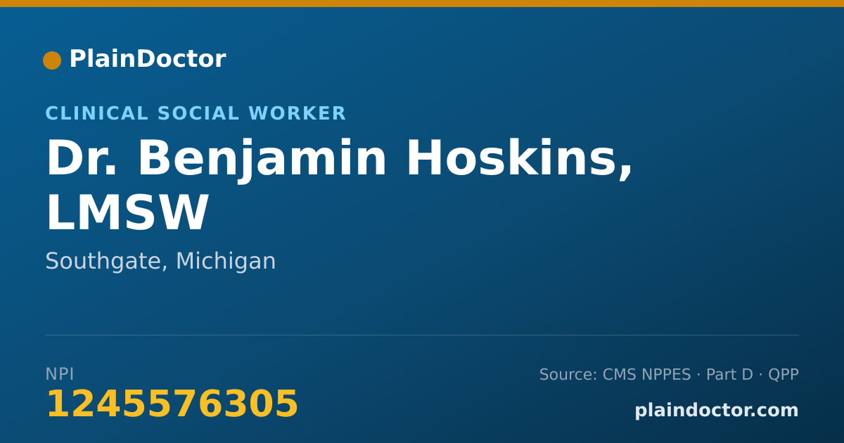Shareable card for Benjamin Hoskins, LMSW - Clinical Social Worker, Southgate, MI