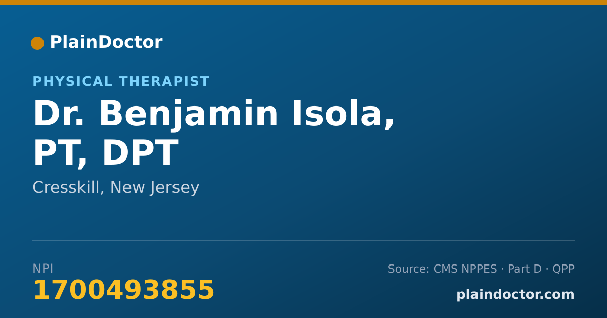 Shareable card for Benjamin Isola, PT, DPT - Physical Therapist, Cresskill, NJ