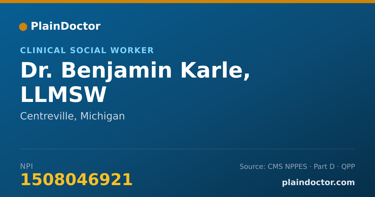 Shareable card for Benjamin Karle, LLMSW - Clinical Social Worker, Centreville, MI