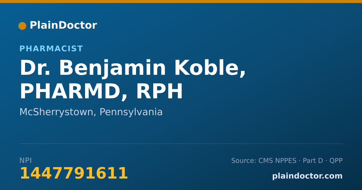 Shareable card for Benjamin Koble, PHARMD, RPH - Pharmacist, McSherrystown, PA