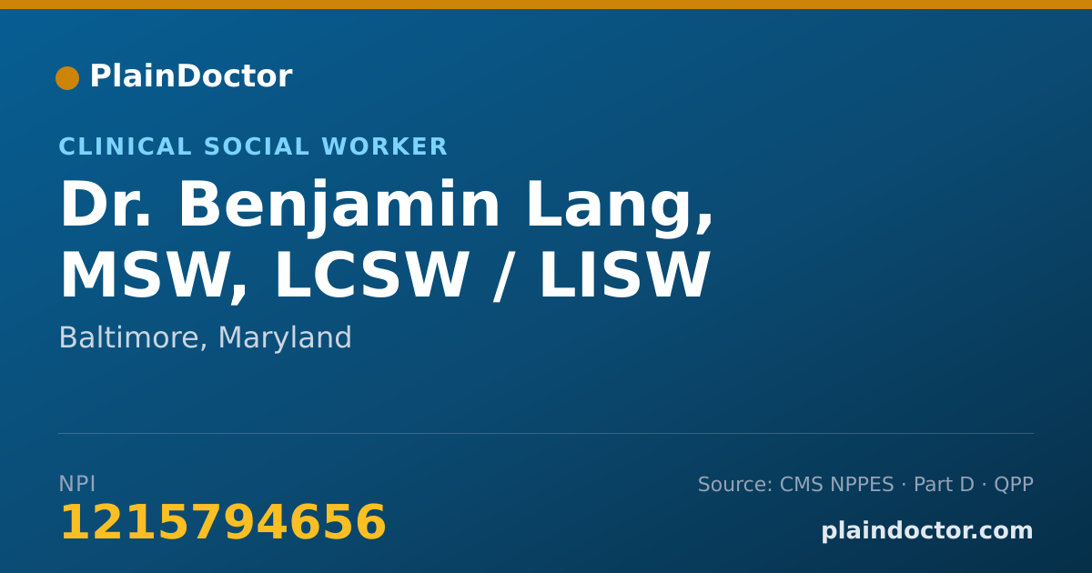 Shareable card for Benjamin Lang, MSW, LCSW / LISW - Clinical Social Worker, Baltimore, MD