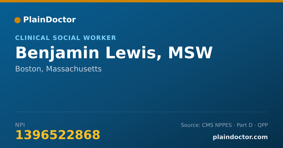 Shareable card for Benjamin Lewis, MSW - Clinical Social Worker, Boston, MA
