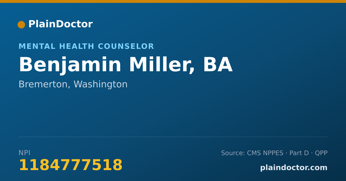 Shareable card for Benjamin Miller, BA - Mental Health Counselor, Bremerton, WA