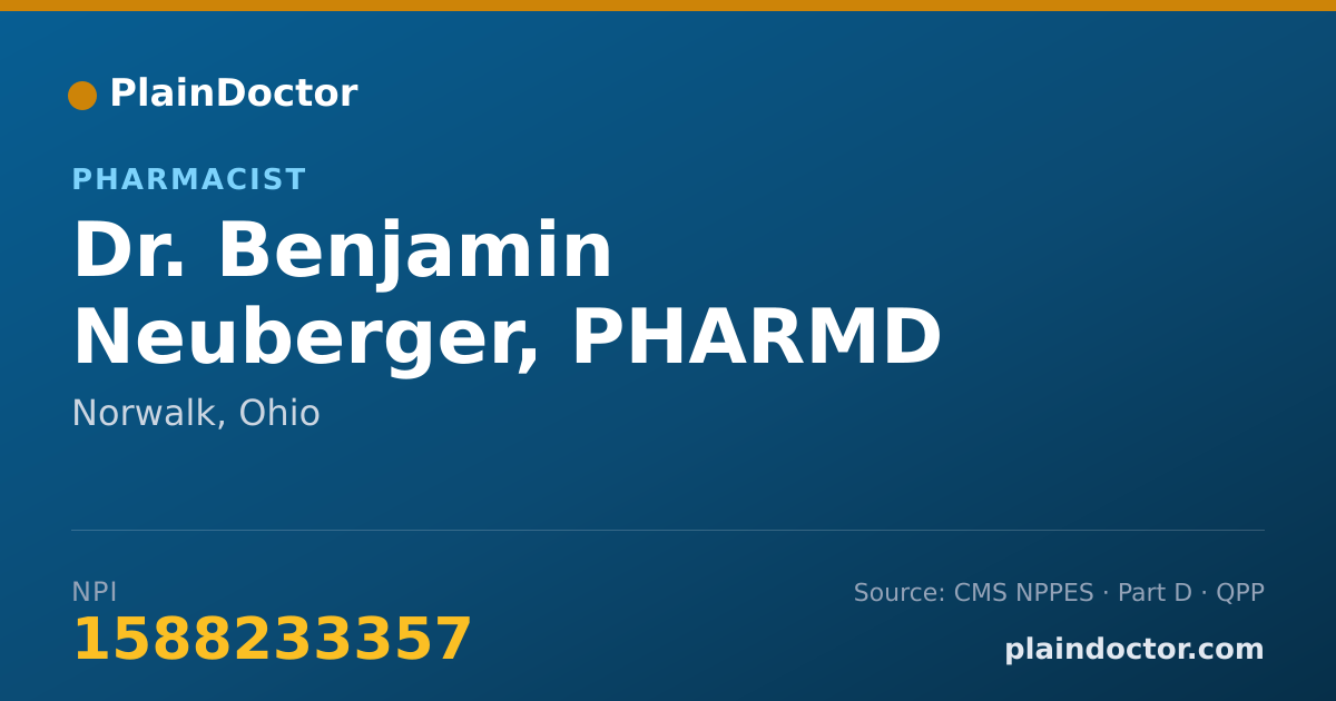Shareable card for Benjamin Neuberger, PHARMD - Pharmacist, Norwalk, OH