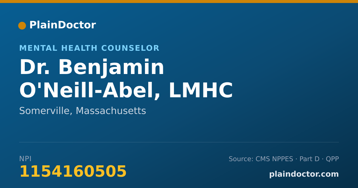 Shareable card for Benjamin O'Neill-Abel, LMHC - Mental Health Counselor, Somerville, MA