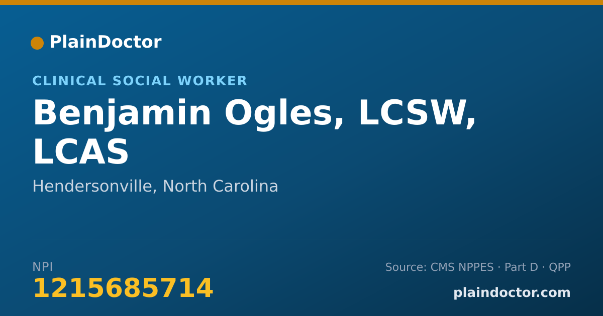 Shareable card for Benjamin Ogles, LCSW, LCAS - Addiction (Substance Use Disorder) Counselor, Hendersonville, NC