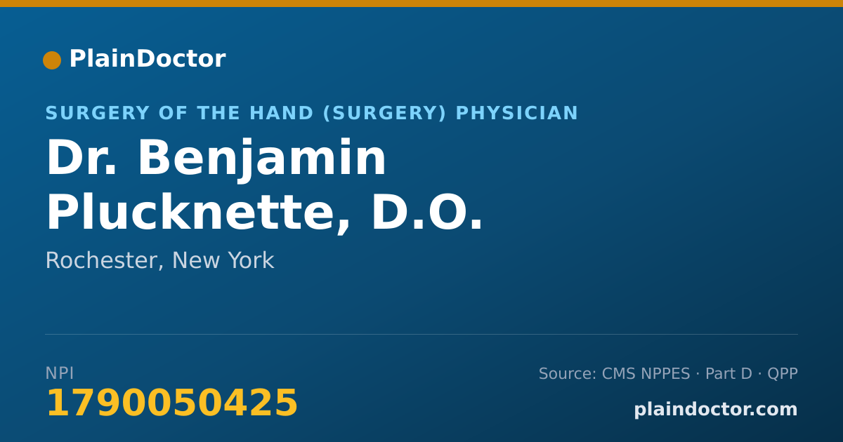 Shareable card for Benjamin Plucknette, D.O. - Surgery of the Hand (Surgery) Physician, Rochester, NY
