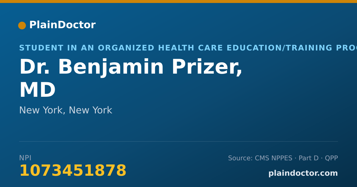 Shareable card for Benjamin Prizer, MD - Student in an Organized Health Care Education/Training Program, New York, NY