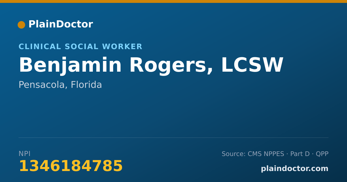 Shareable card for Benjamin Rogers, LCSW - Clinical Social Worker, Pensacola, FL