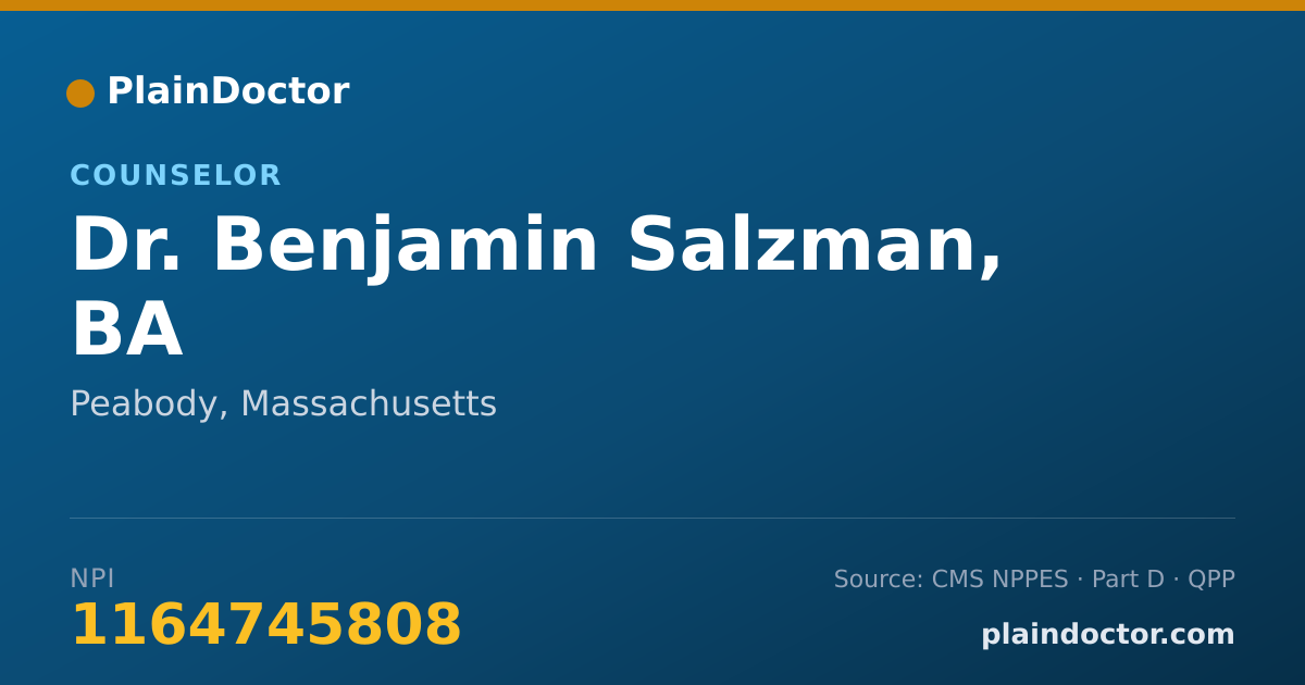 Shareable card for Benjamin Salzman, BA - Counselor, Peabody, MA