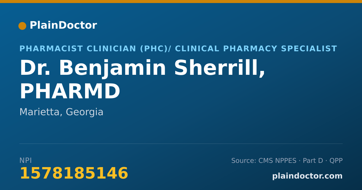 Shareable card for Benjamin Sherrill, PHARMD - Pharmacist Clinician (PhC)/ Clinical Pharmacy Specialist, Marietta, GA