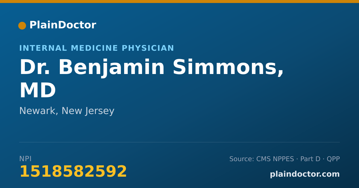 Shareable card for Benjamin Simmons, MD - Internal Medicine Physician, Newark, NJ