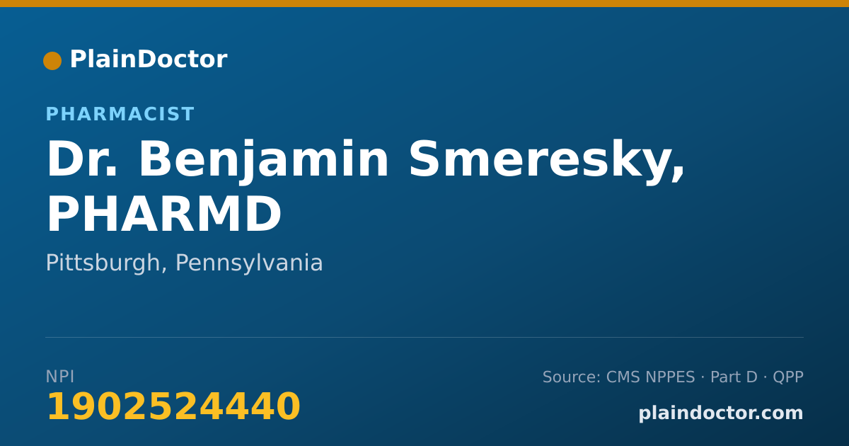 Shareable card for Benjamin Smeresky, PHARMD - Pharmacist, Pittsburgh, PA