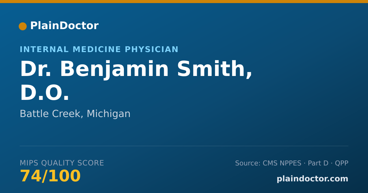 Shareable card for Benjamin Smith, D.O. - Internal Medicine Physician, Battle Creek, MI