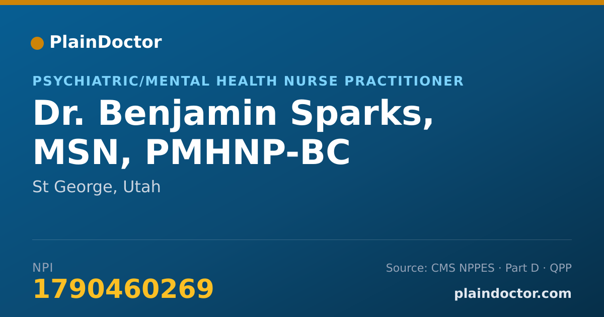 Shareable card for Benjamin Sparks, MSN, PMHNP-BC - Psychiatric/Mental Health Nurse Practitioner, St George, UT