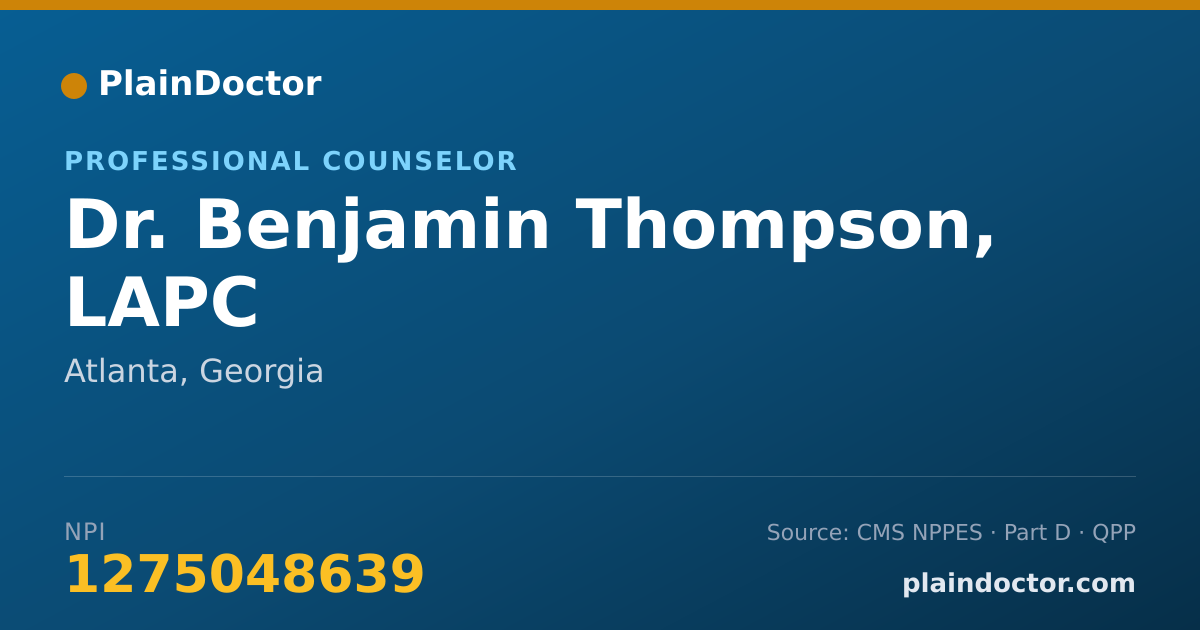Shareable card for Benjamin Thompson, LAPC - Professional Counselor, Atlanta, GA
