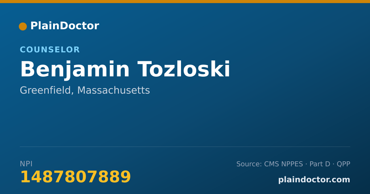 Shareable card for Benjamin Tozloski - Counselor, Greenfield, MA