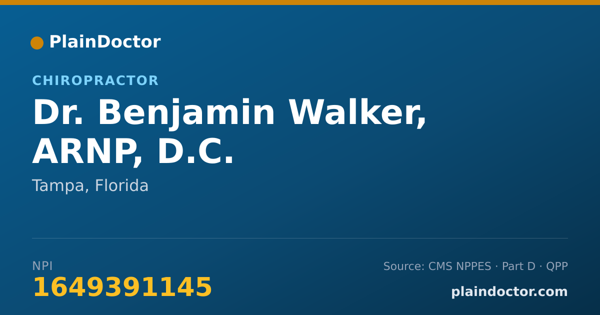 Shareable card for Benjamin Walker, ARNP, D.C. - Chiropractor, Tampa, FL