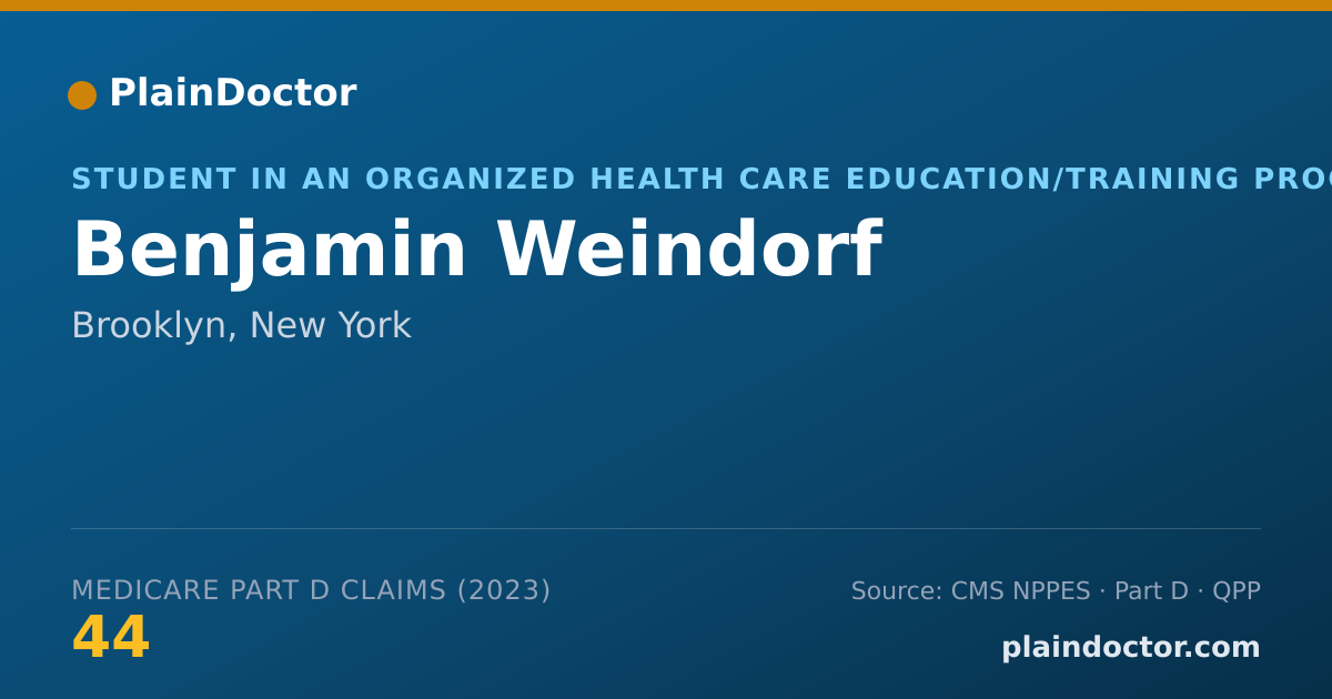 Shareable card for Benjamin Weindorf - Student in an Organized Health Care Education/Training Program, Brooklyn, NY