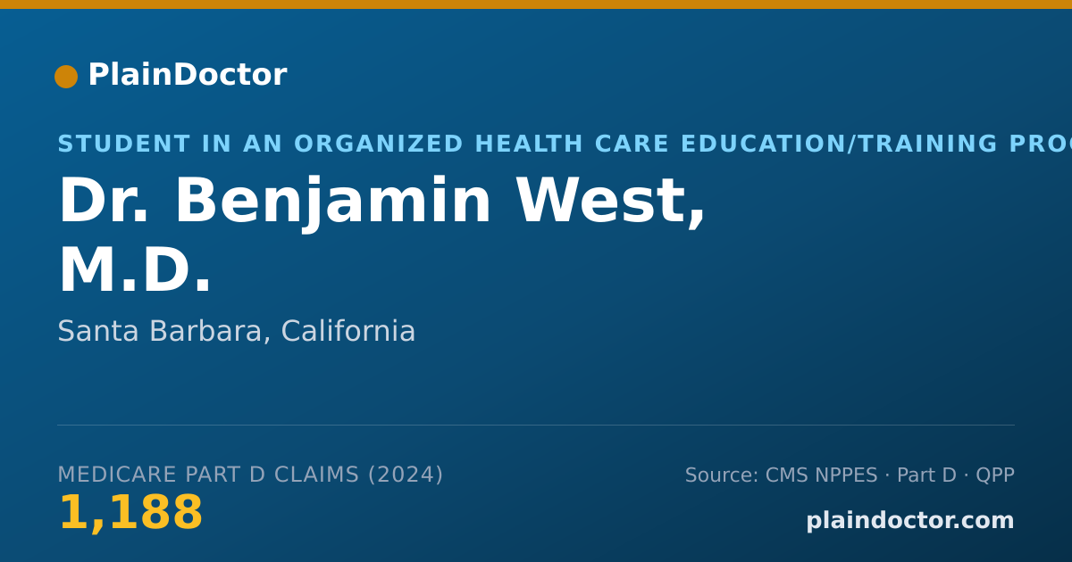 Shareable card for Benjamin West, M.D. - Student in an Organized Health Care Education/Training Program, Santa Barbara, CA
