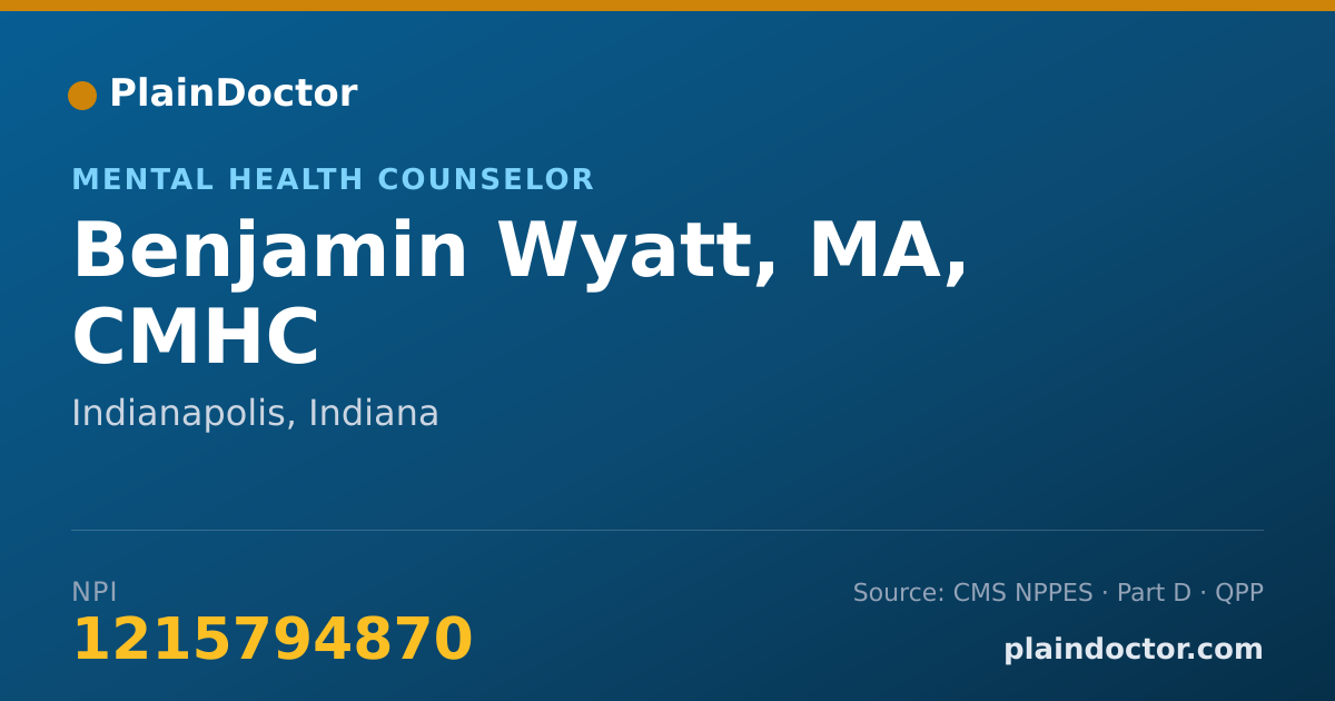 Shareable card for Benjamin Wyatt, MA, CMHC - Mental Health Counselor, Indianapolis, IN