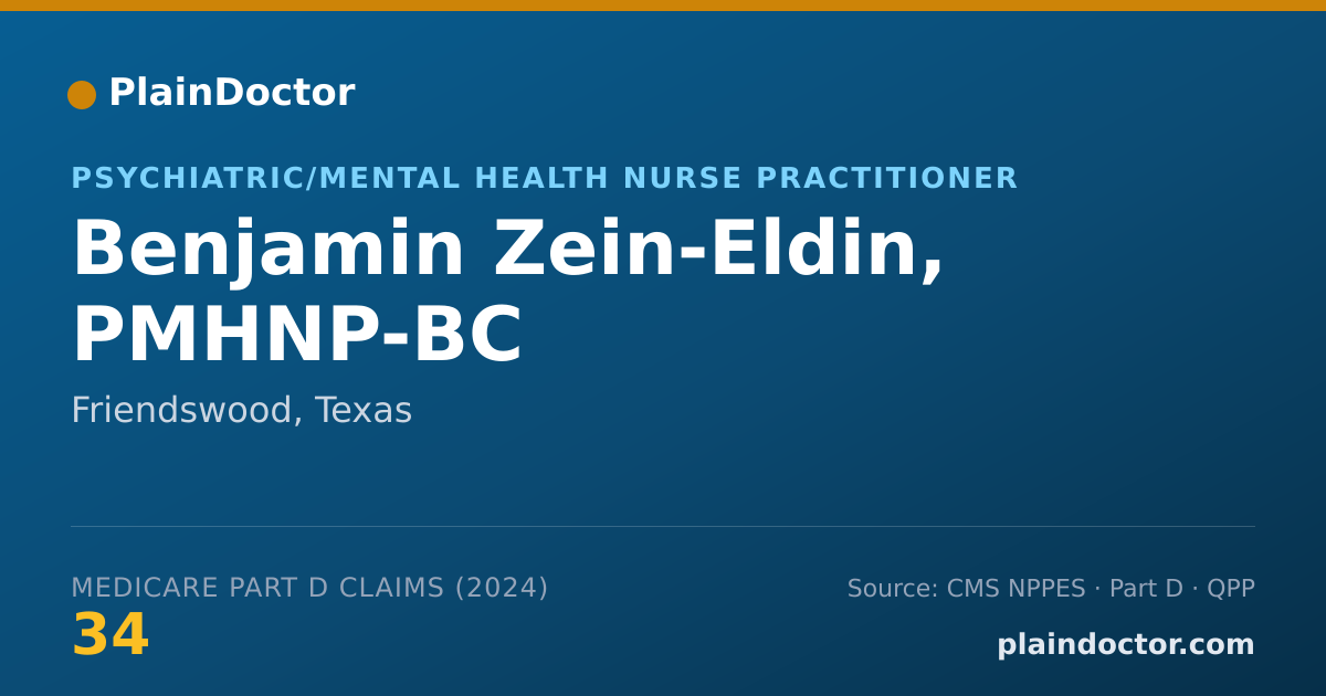 Shareable card for Benjamin Zein-Eldin, PMHNP-BC - Psychiatric/Mental Health Nurse Practitioner, Friendswood, TX