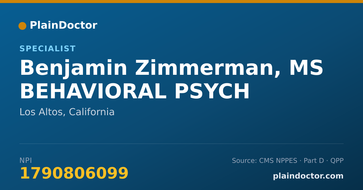 Shareable card for Benjamin Zimmerman, MS BEHAVIORAL PSYCH - Specialist, Los Altos, CA